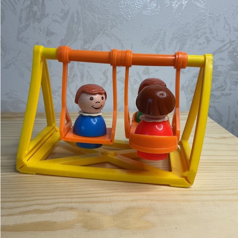 Vintage Fisher Price Little People Nursery Playground Swings Three Children